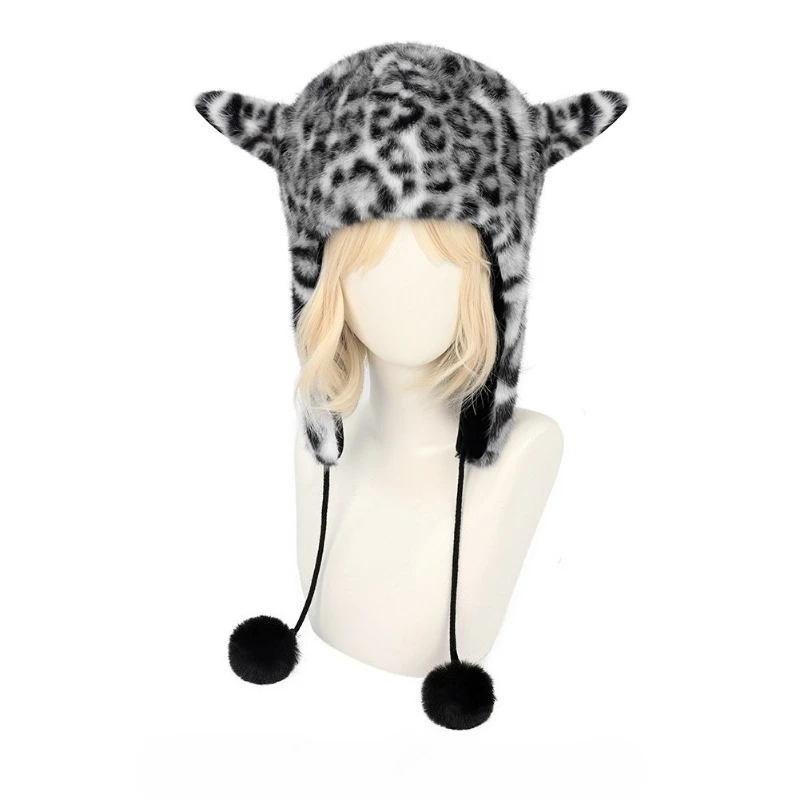 가을 겨울 코스프레 모자 레오파드 프린트 플러시 모자 귀여운 소녀 공연 코스프레 액세서리 로리타 모자 소뿔 축제 모자