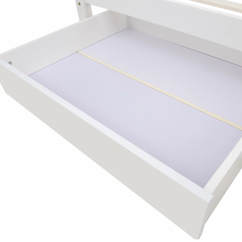 PINGGO Einzelbett aus Massivholz, 90 x 200 cm, weiß, mit Schubladen, Gitter-Bücherregal für Kinder, Jugendliche, Erwachsene, ohne Matratze – Detail 12