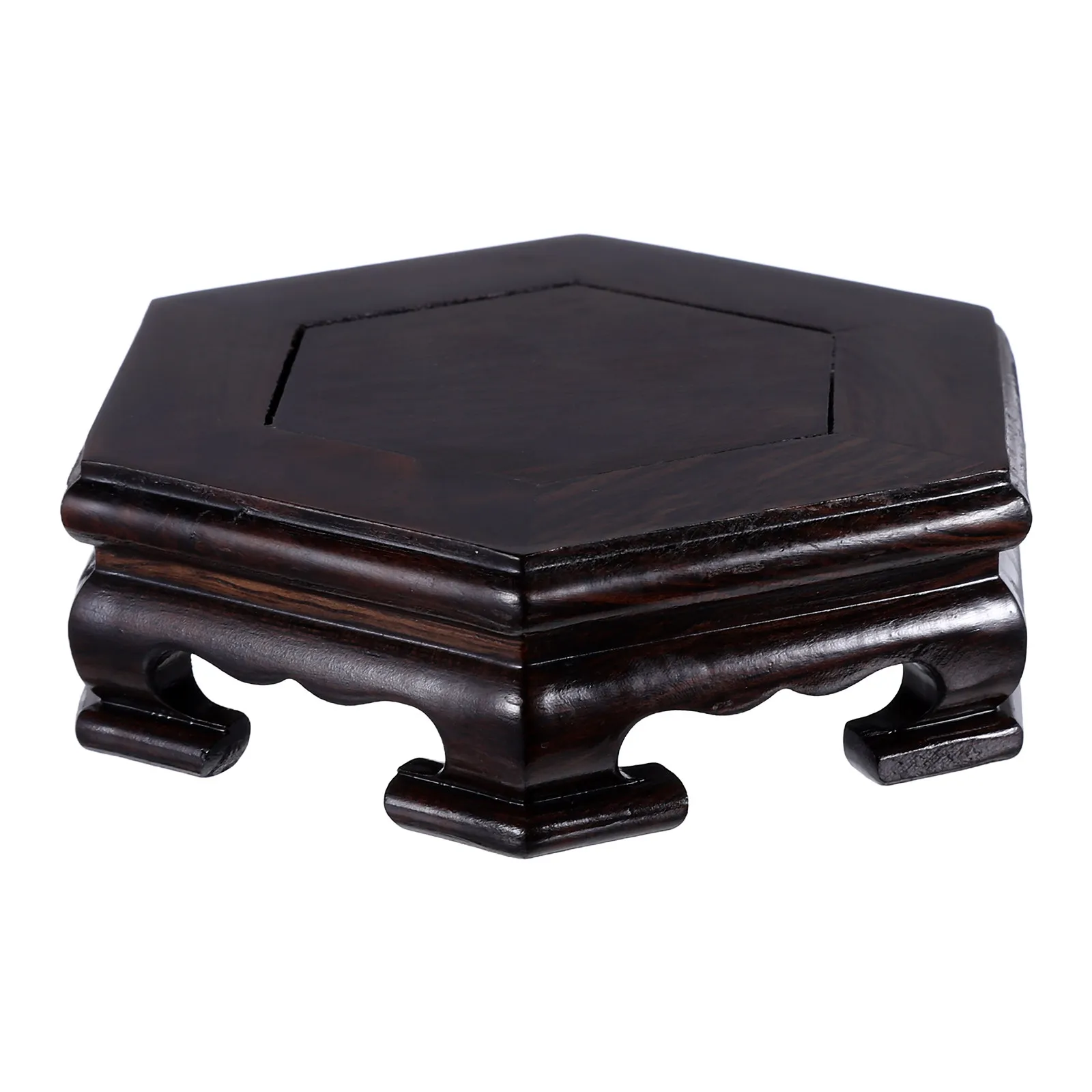 Wooden Hexagon Solid Wood Display Stand Base 4.72x4.25x1.42 Inches Vase Teapot Trophy Aquarium Pedestal Wood Display Stand