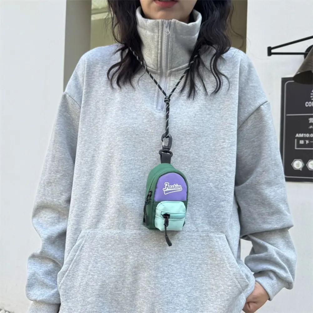 Cute Polyester Hanging Coin Purse Contrasting Color Small Earphone Storage Bag Anti-theft Key Bag