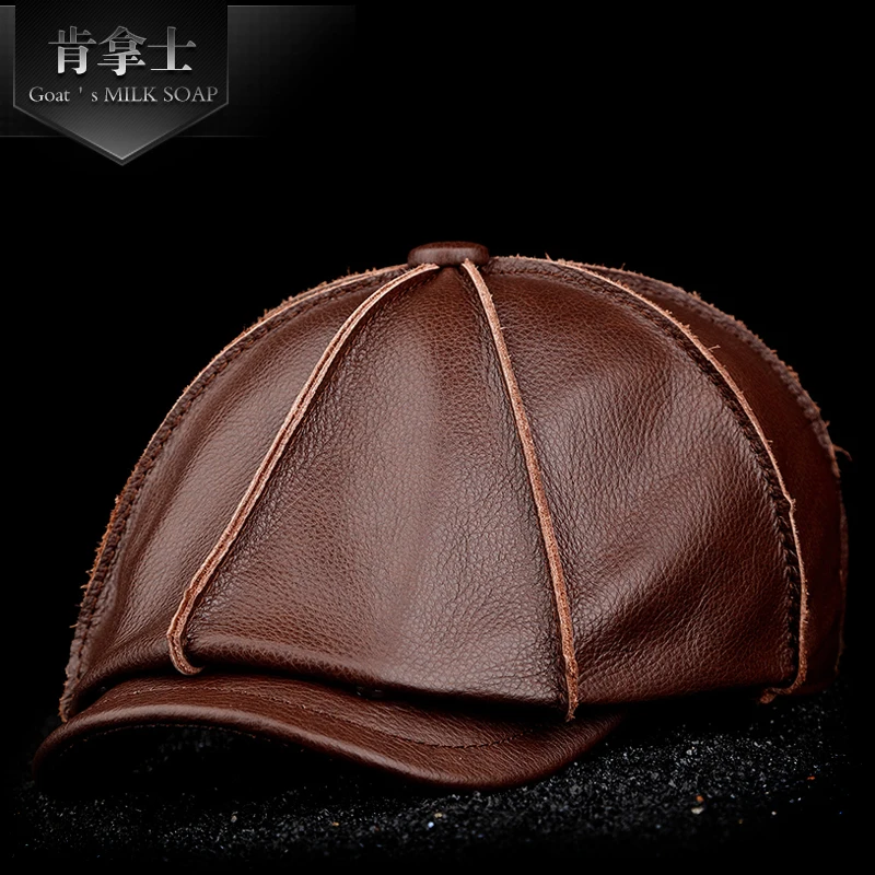 本革メンズ帽子秋冬ダックビルキャップカジュアルファッションアウトドア暖かい八角形帽子ヤギのミルク石鹸ブランド