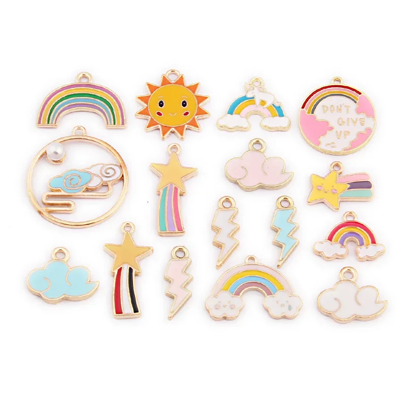 16pcs Mixed Climatic Phenomenon Enamel Charms Lightning Rainbow Sun Pendant Random for Bracelet Earrings Jewelry DIY Accessory