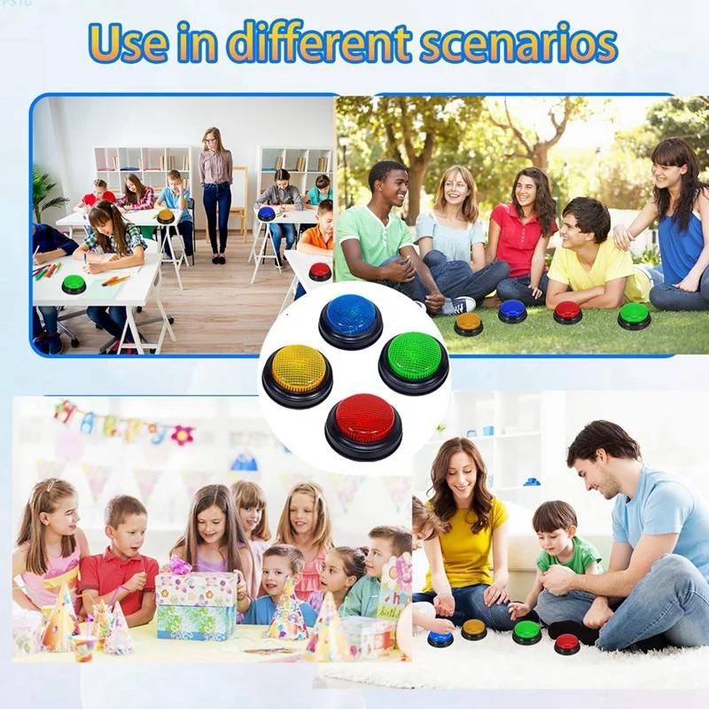 FFYY-4 Pack Buzzers لألعاب Trivia، طنانة الإجابة للفصل الدراسي، طنانات الألعاب مع أضواء وصوت رائعة للألعاب