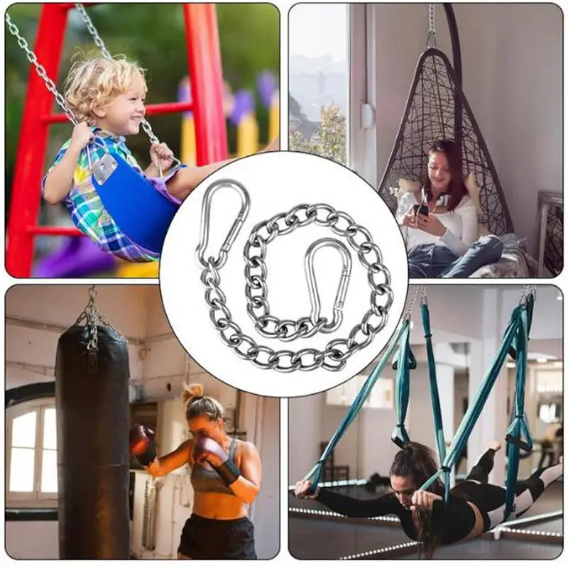 66/99cm Heavy Duty Stainless Steel Chain with 2 Carabiners for Hanging Chair Porch Swing Hammock Chain sandbag Aerial Yoga
