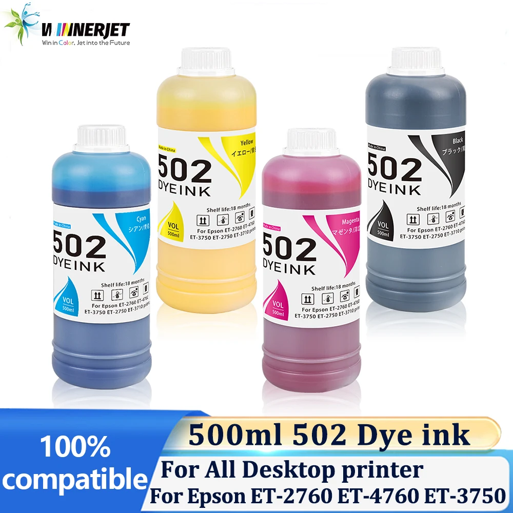 

Чернила Winnerjet 500 мл 502, чернила на основе красителя, премиум-качество, для всех настольных принтеров Epson ET2760 ET4760 ET3750 ET3700 ET2700 ST4000