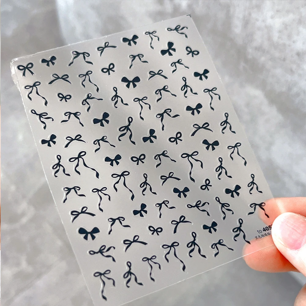2Sheets 5D Sweet Bow Nail Stickers Kawaii Black White Pink Lace Bowknot Ribbon Nail Art Decals Self Adhesive Manicure Decoration