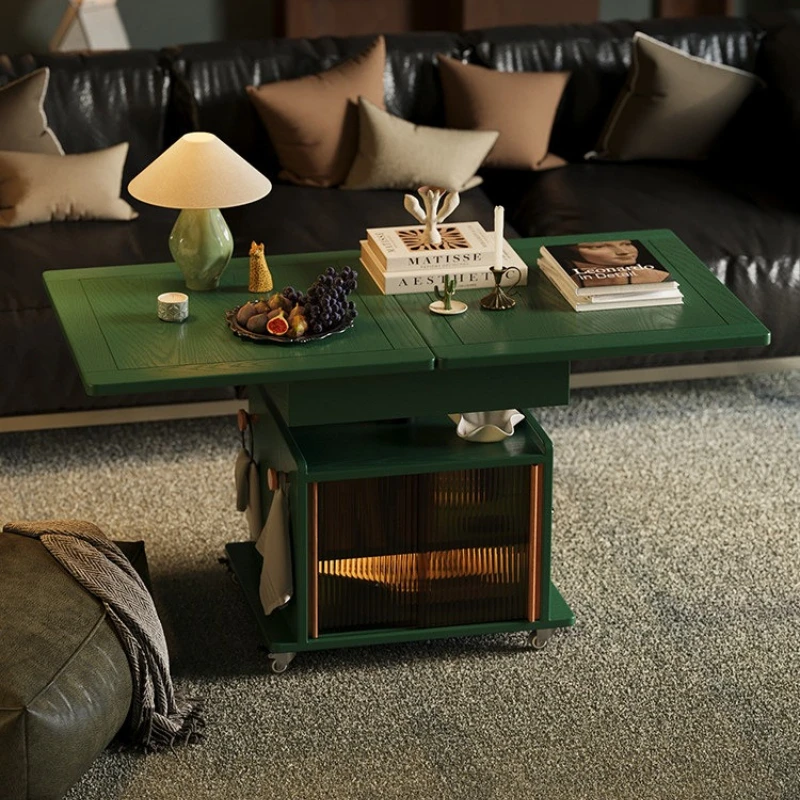 

green folding coffee table vintage movable height adjustment side table multifunctional high-end mesa plegable home furniture