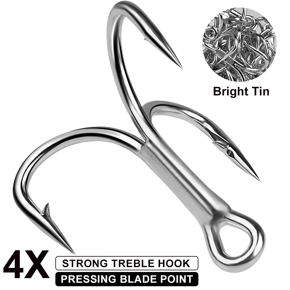 Proberos 10 Stück 4 x starke, runde Drillinge mit Widerhaken, Kohlenstoffstahl, 42–132 kg maximale Spannung – Detail 2