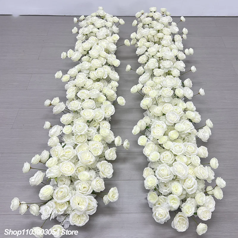 Künstliche weiße Rosen-Hortensien-Blumenreihe, langer Tischläufer, Hochzeits-Hintergrunddekoration, Blumenarrangement, Party-Requisiten, Tischdekoration – Detail 1