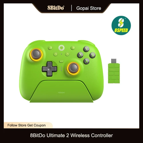 8BitDo Ultimate 2 inalámbrico, joysticks TMR y controlador de disparadores de efectos Hall con base de carga para PC, Windows 10,11,Android