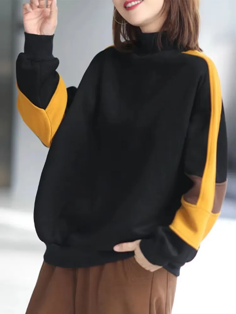 Amax luluE النمط الأوروبي الملابس الشتوية أزياء المرأة الفراء الدافئة عارضة فضفاض هوديس السيدات المرقعة خمر فاسق بلوزات