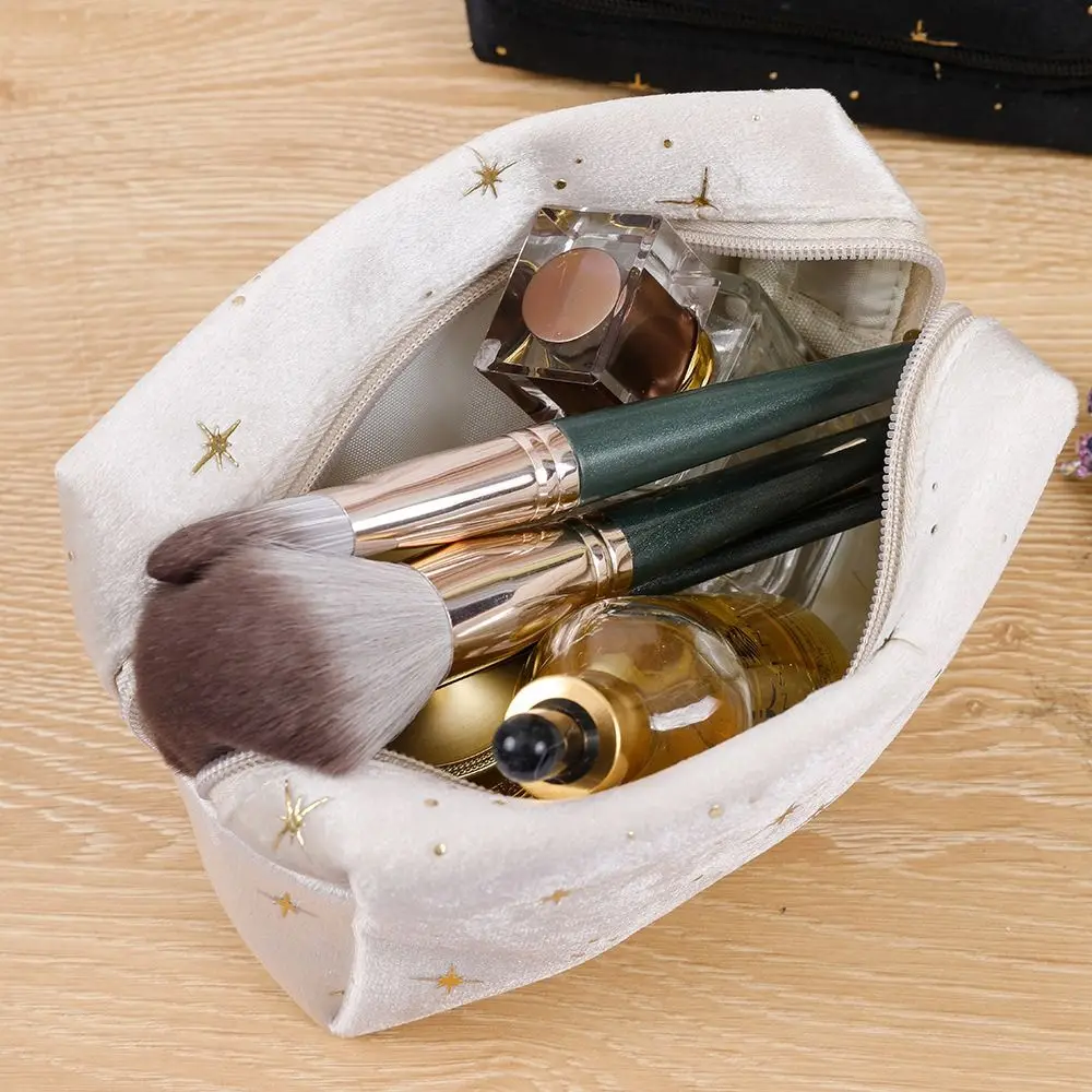 

High Quality Portable Cosmetic Bag Soft Velvet with Zipper Women Toiletry Bag Hot stamping star pattern Beauty Case Pouch