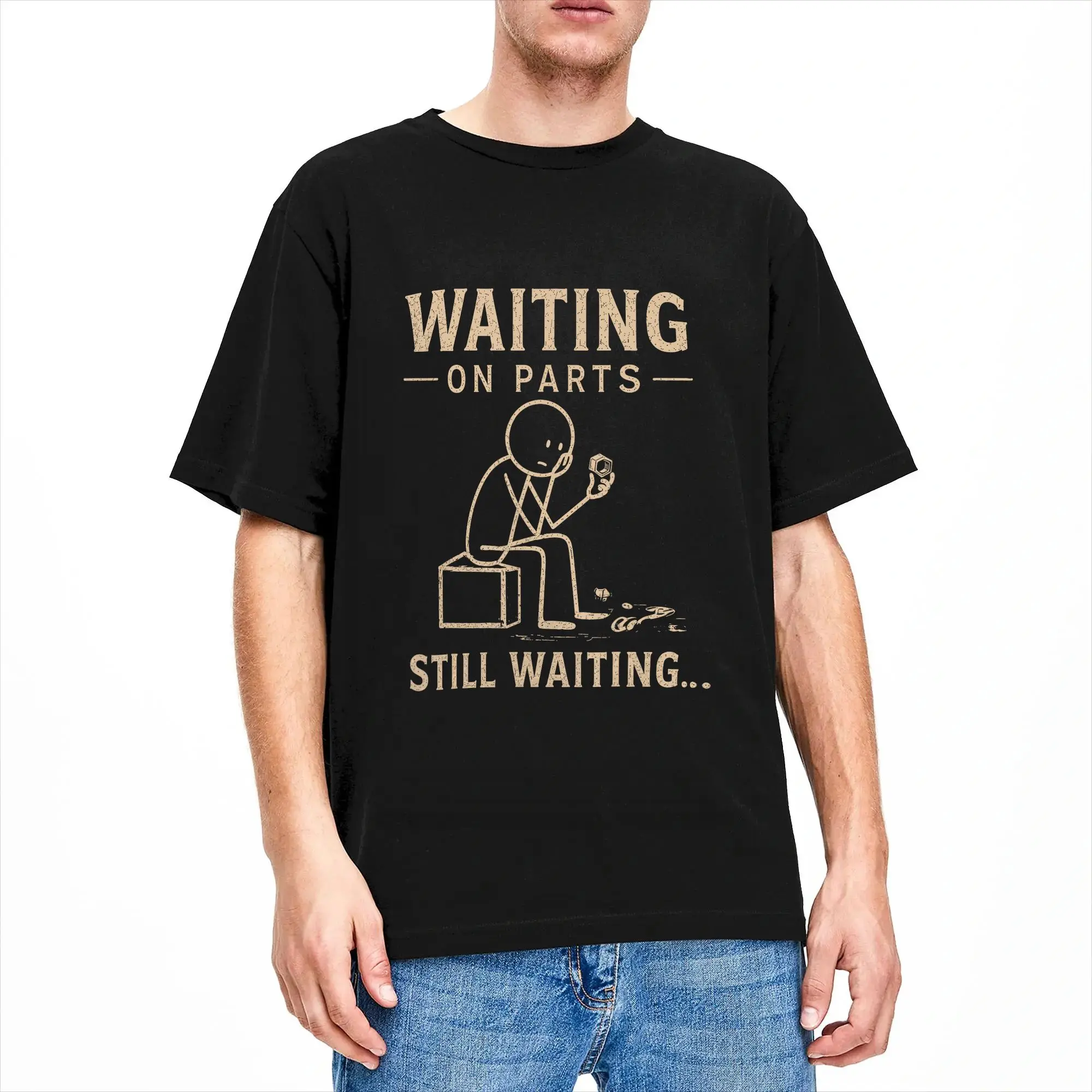 Waiting On Parts Funny Mechanic Humor Repair Car Technician T Shirts Men's  100% Cotton Novelty T-Shirt Round Neck  Tees