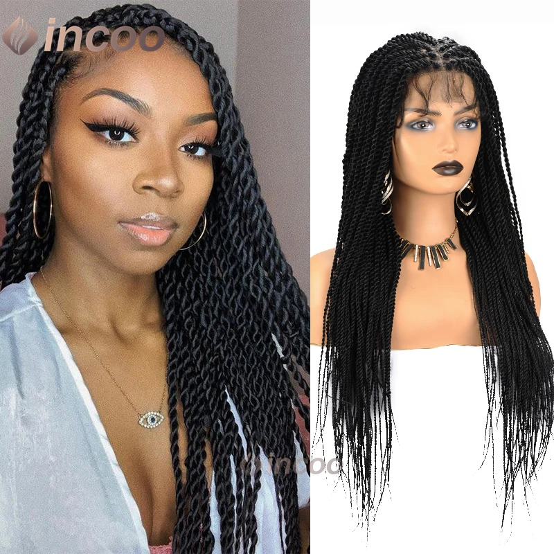 

40" Synthetic Full Lace Wig Senegalese Twist Braided Wigs Black Women Box Braid Lace Front Wigs Faux Locs Wig Goddess Braids Wig