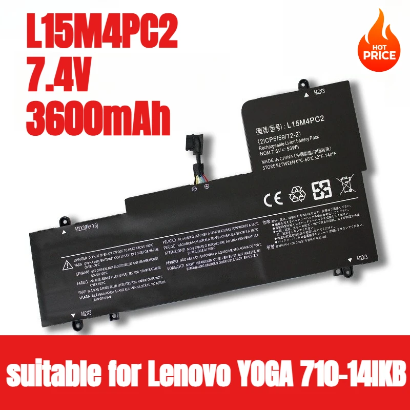 

L15M4PC2 laptop battery, suitable for Lenovo YOGA 710-14IKB 710-14ISK L15M4PC2 laptop battery, large capacity 7.4V 3600mAh