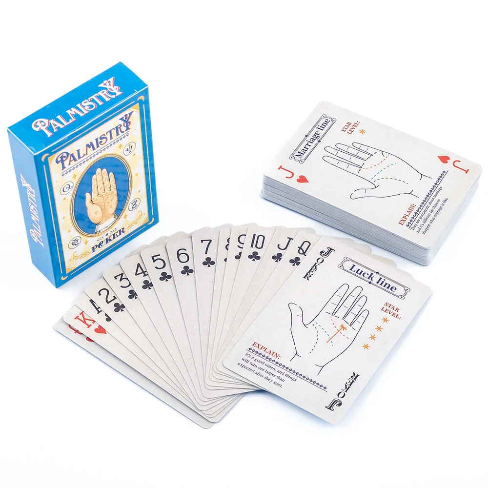 

Колода карт для гадания по ладони (56 карт) с объяснениями о линиях Жизни, Сердца и Мудрости – синяя основа с дизайном Инь-Ян, 9*6 см