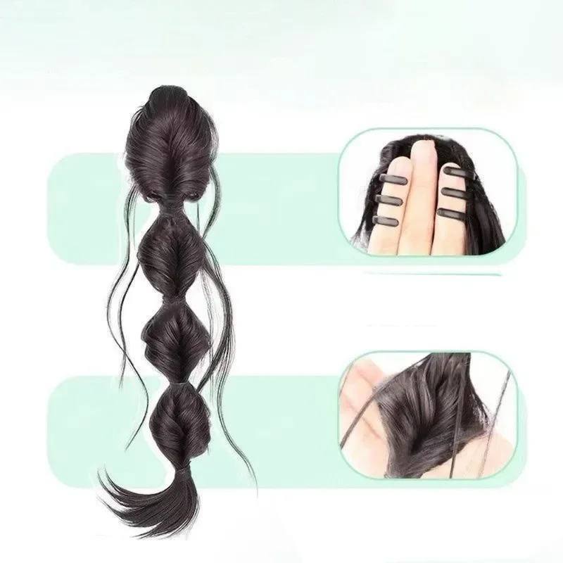 45 ซม.ฤดูร้อน Ins สไตล์สังเคราะห์ Braided Bubble Braids วิกผมคลิปสาวหวานธรรมชาติ Fluffy Twisted ผมหางม้า Extension