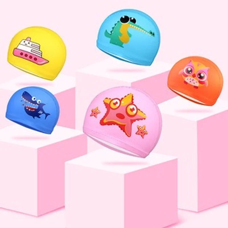 

1pc Kids Cartoon Shark Soft Swimming Cap Boys Girls Waterproof Long Hair Ear Protection Fashion Swimming Cap Swimming Equipment