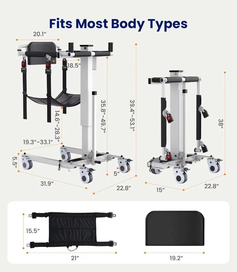 Electric folding transfer lifts Portable lifts with suspenders for the elderly Mobility aids Easy storage 440 lbs capacity