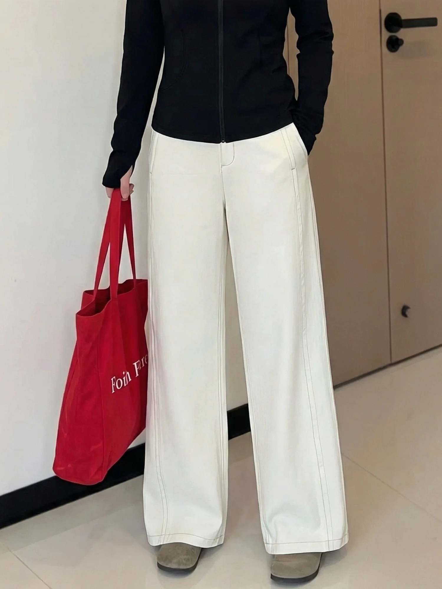 

High Waist Workwear Denim Pants Spring Collection plus Size Wide Leg Casual Versatile Trousers for Women Spring Commute