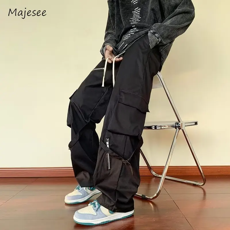 Calças de carga masculinas baggy multi bolsos funcional techwear predominante estilo americano calças diárias pára-quedas vibração avançada esfregões