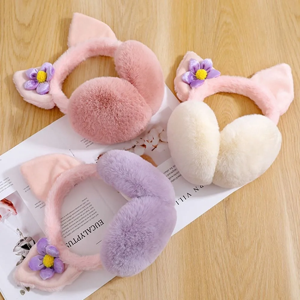 Creative Cute Cartoon Cat Rabbit Ear Warm Earmuffs Plush Soft Folding Earflap Cold Protection Rabbit Ear Ear Cover Women