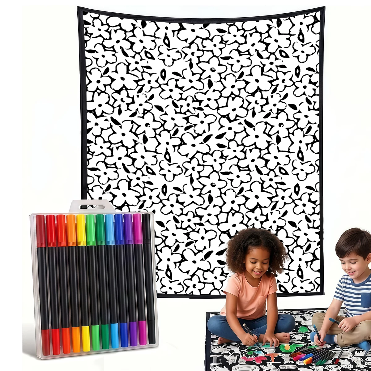 Yellow White Daisies DIY Cozy Coloring Blankets -24 Markers, Cozy Velvet Ideal For Daily Use Home Decor And Kids Spaces