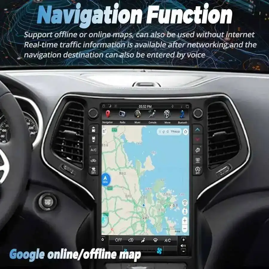 Tela Touch Android de 13,6 Polegadas para Jeep Cherokee 2014 2015-2021 Rádio Automotivo Navegação GPS Reprodutor Multimídia Auto Estéreo Bluetooth