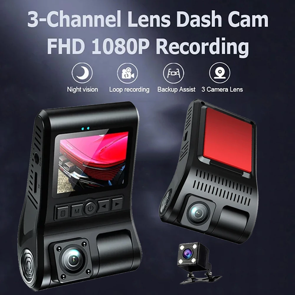 3 Channel Car DVR HD 1080P Dash Cam For Car Three Way Dashcam Black Box Driver Video Recorder Car DVR Rear View Camera