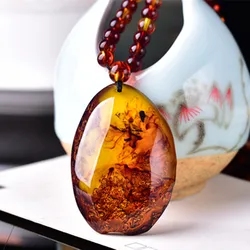 Wax Amber Oval Pendant for Men and Women