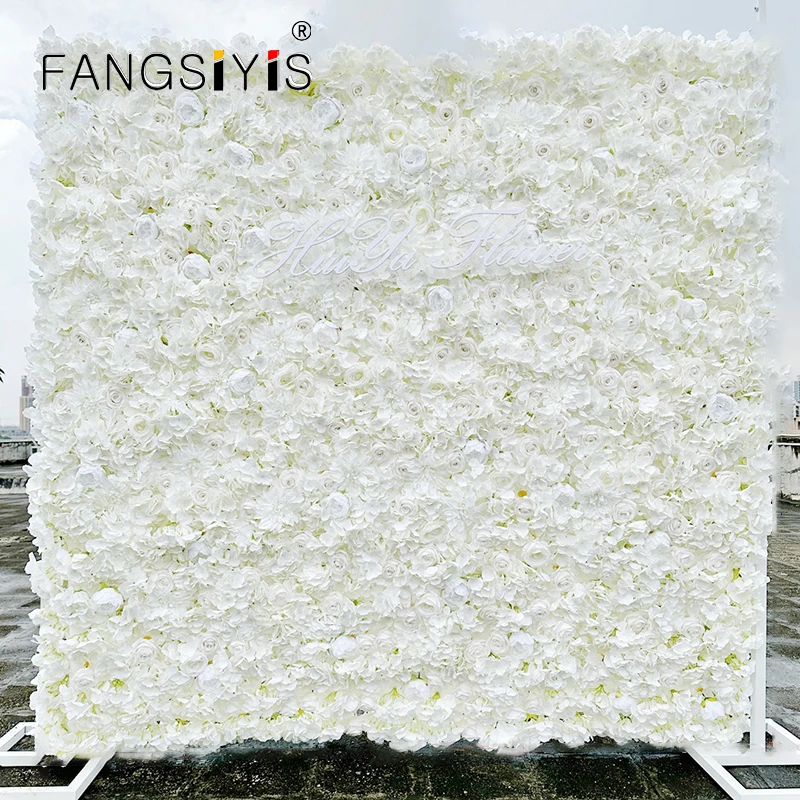 

5D Custom Off White Cloth Flower Wall Fabric Roll Up Artificial Rose hydrangea Floral Wall Party Wedding Backdrop Decor Photo Pr