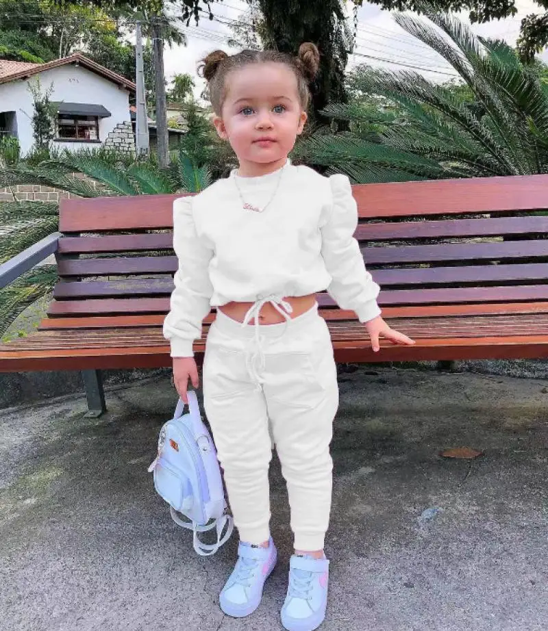 Autumn and Winter New Children\'s Set Multi Color Sports Long Sleeve Solid Color Sweet Fashion Hoodie Set for 1-8 Years