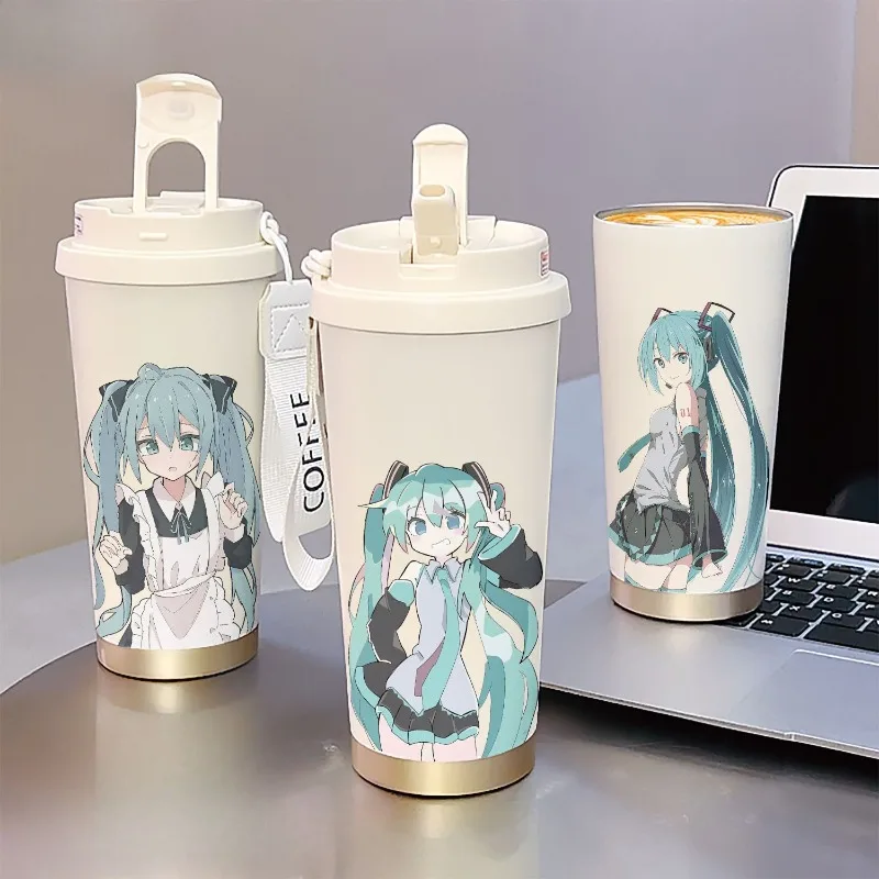 

Hatsune Miku Cute Cartoon Miku Stainless Steel Thermometer Kawaii Anime Student Portable Sports Large Capacity Straw Water Cup