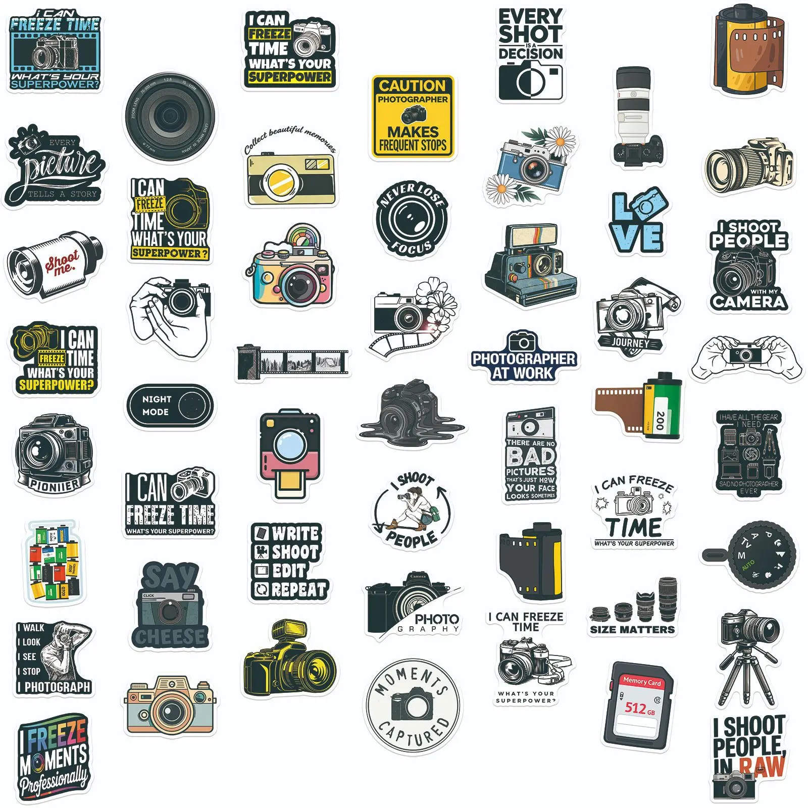50Pcs Camera Photographer Aesthetic DIY Stickers Scrapbook Laptop Phone Luggage Diary Car Motorcycle Decals Gift Sticker Packs