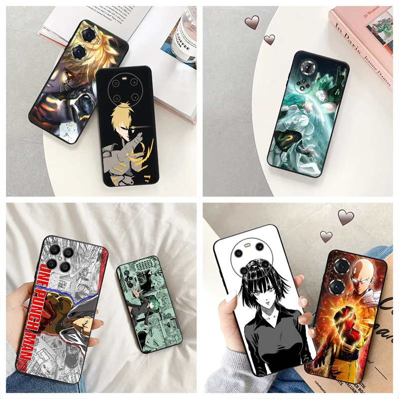 Silicone Black Phone Case for Honor x8b Magic5 x9 x7 b x6 x8 a 90 70 8x x8a x7b One Punch Man anime Pixel 6a 7a 8a 7 8 Pro Cover