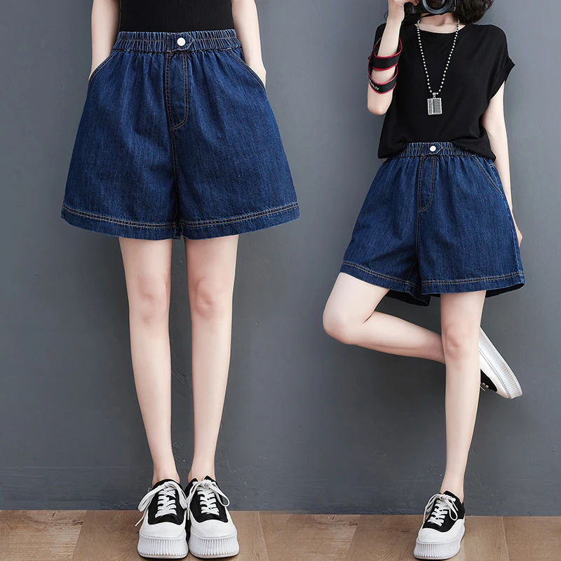 Thin Denim Shorts For Women 2025 New Summer  Elastic High wWaist Wide Leg Short Pants Loose A-line Large Size Jean Hot Pants