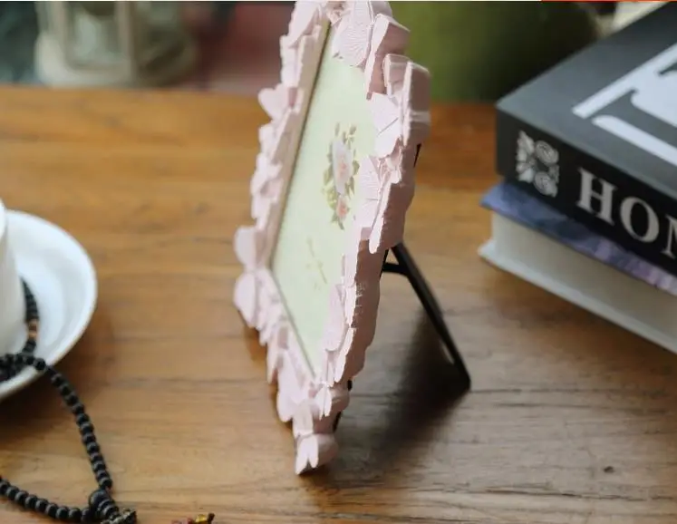 Pink Butterfly Photo Frame, Resin, European Photo Frame, Home Study, Office Decoration Gift, MF192, 6 Inch