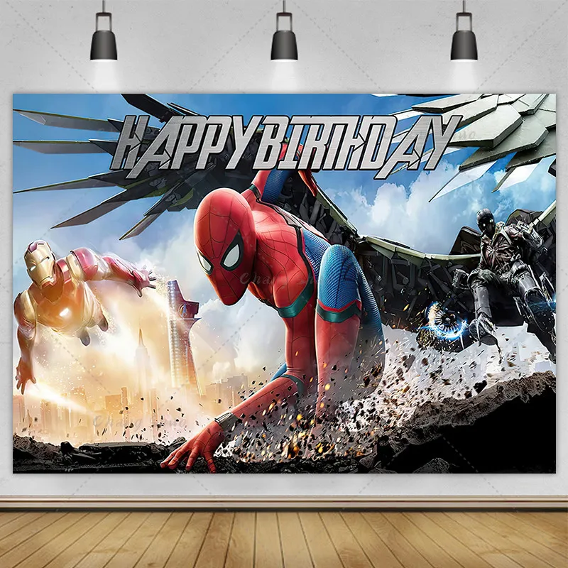 Disney Marvel Batman Spiderman Venom Background Photography Baby Birthday Party Photo Background Suitable for Photography Studio