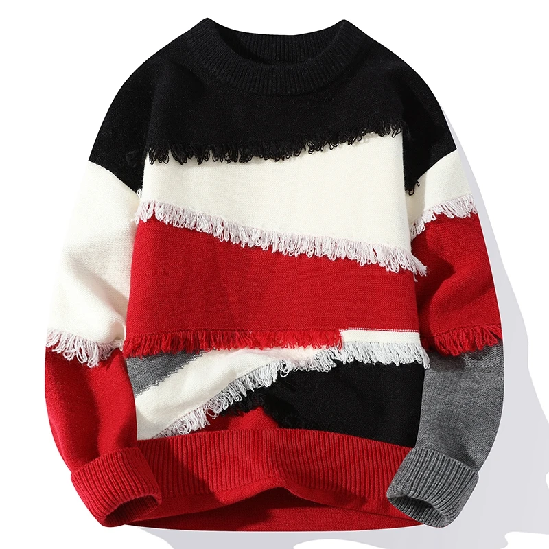 

2024 Cashmere Blend Sweater Men's O-neck Thickened Bottom Solid Color Twisted Pattern Autumn Winter Loose Knit Sweater