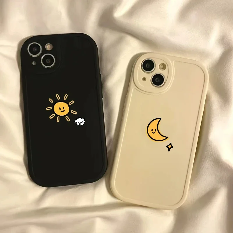 Cute Moon Sun Soft Silicon Phone Case For iPhone 11 12 13 14 15 Pro Max Mini 7 8 Plus SE2 Shockproof Lens Protects Cover