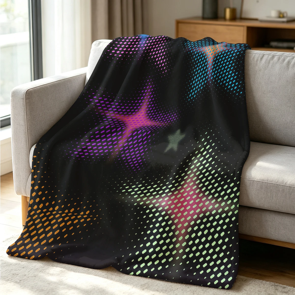 Neon Stars Flannel Blanket Warm Soft Halloween Christmas Couch Warm Cozy Decorative Decor Gift for All Season