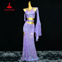 Belly Dance Performance Costume Set for Women Customized Senior Sequin Top+Sexy Long Skirt 2pcs Girls' Oriental Dance Outfit