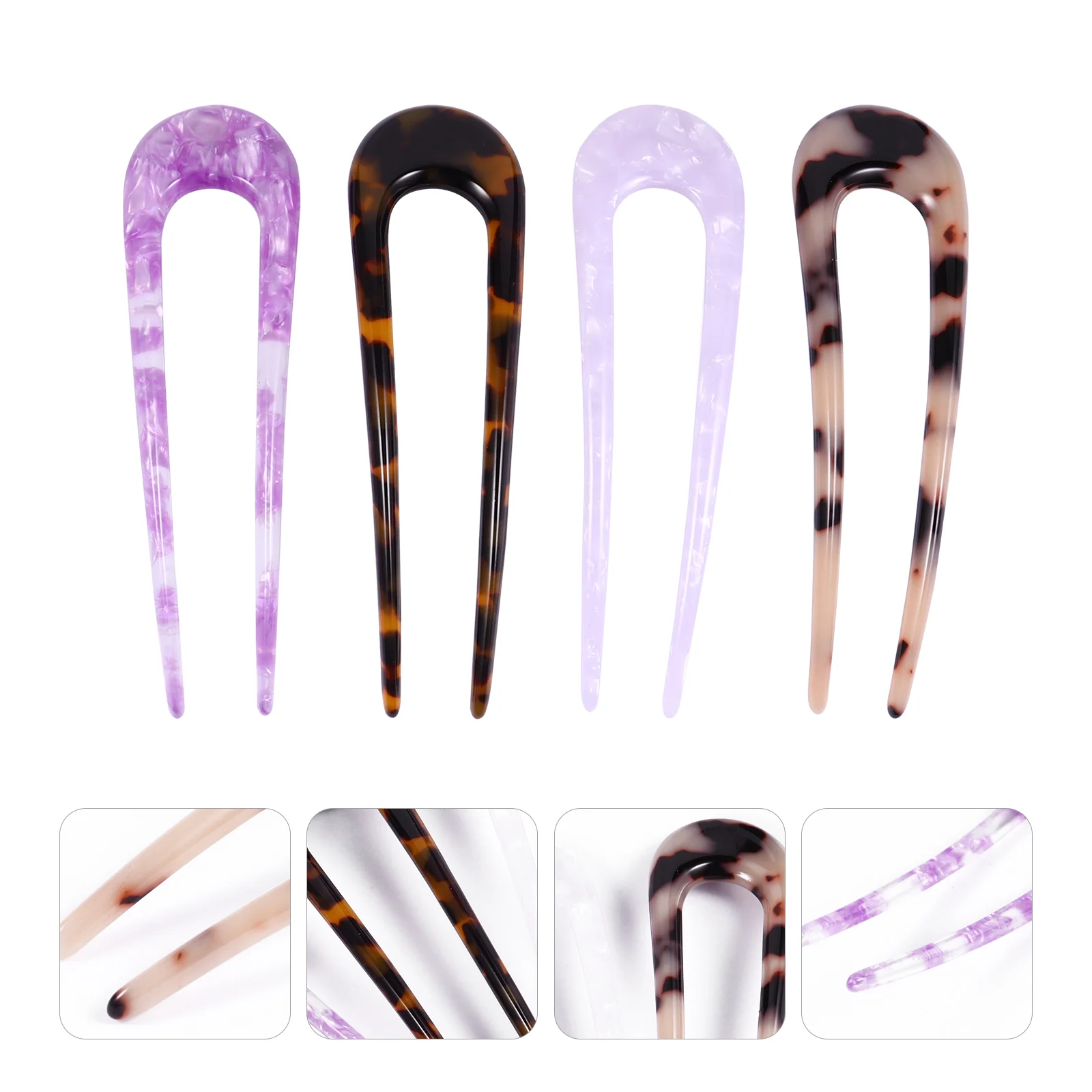 

4 Pcs U-shaped Acetate Hairpin Buns Clips Barrettes Double Prong Chinese Sticks Miss