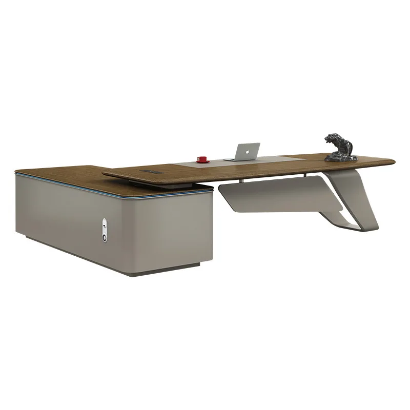 

Boss desk, solid wood desk, office furniture, table and chair combination with bookcase, office manager computer desk