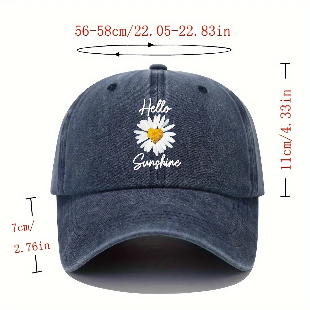 

Hello Sunshine" Daisy Print Vintage Baseball Cap - Lightweight Dad Hat with Adjustable Curved Brim, Available in Multiple Colors