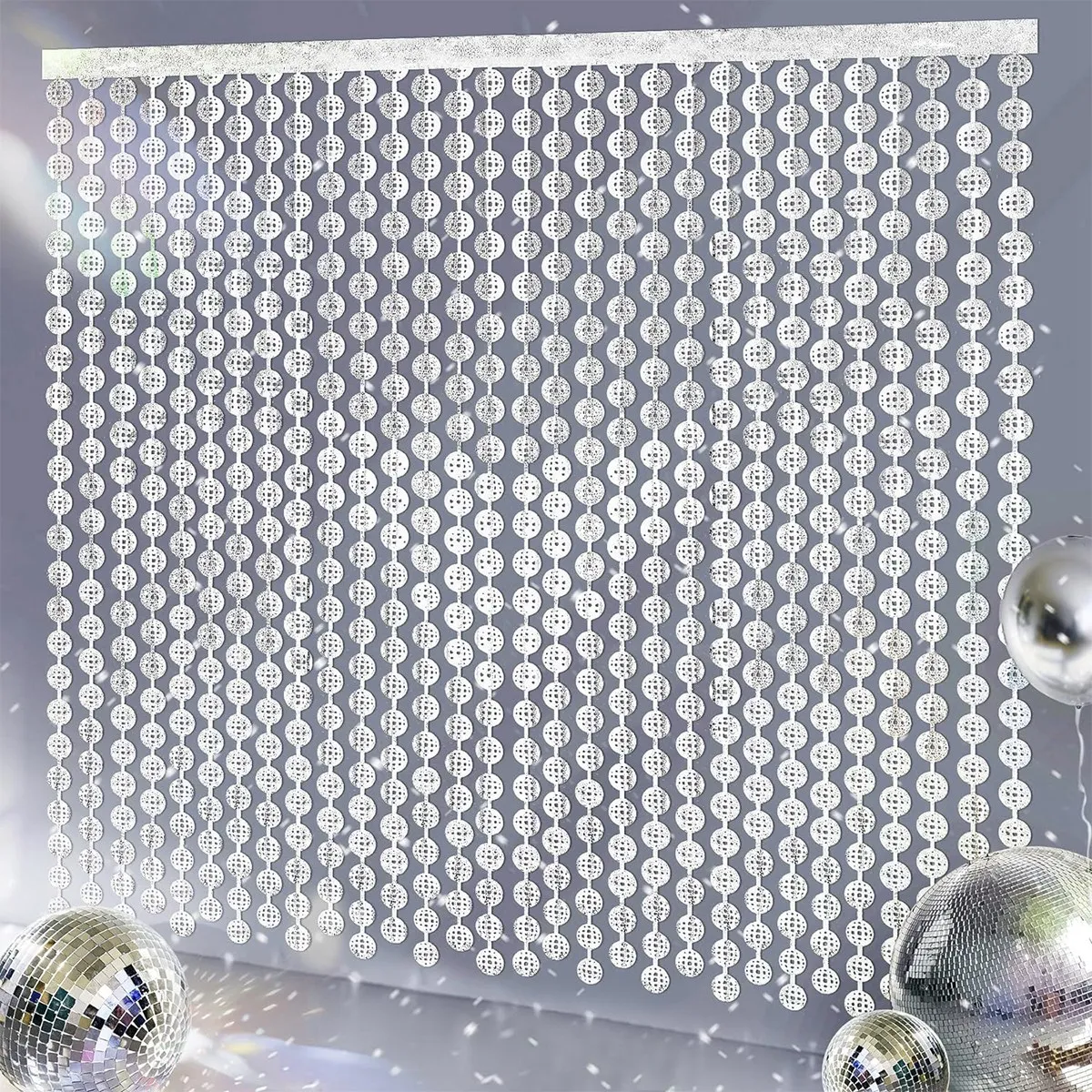 1*2m Laser Silver Disco Ball Background Rain Curtain Happy Birthday Party Decoration Kids Baby Shower  Backdrop Wedding Suppies