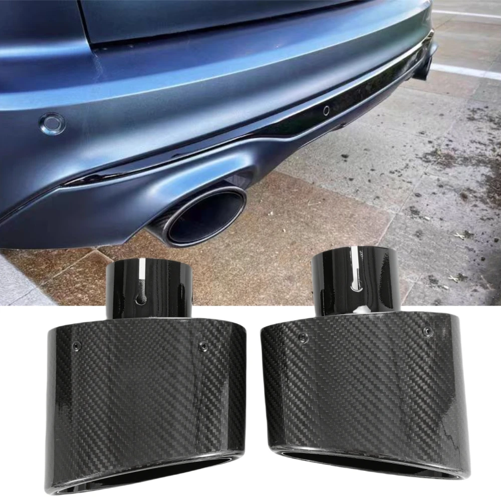 

1 Piece Glossy Carbon Fiber Car Mufflers Tip Exhaust Pipe Nozzle Decoration Universal Stainless Black Oval Width 150mm