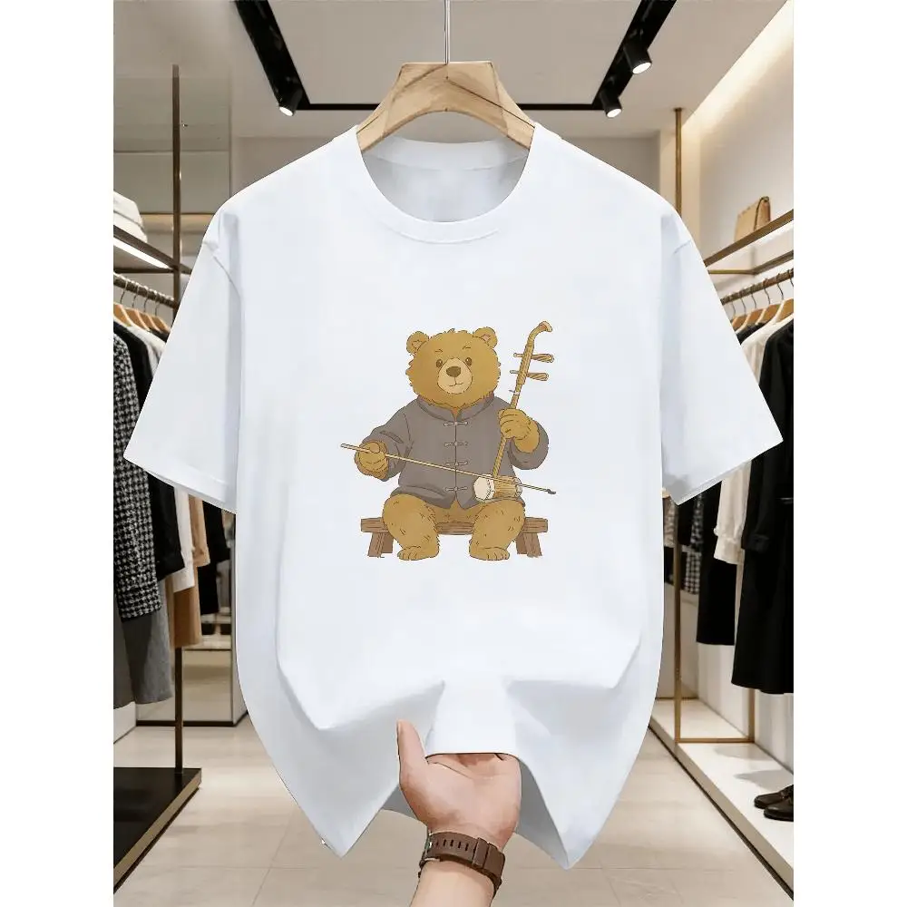 Unisex Bear Print T Shirt Stylish Round Neck Casual Daily Wear Outdoor Cotton Fashion Comfortable Streetwear Summer Men Women