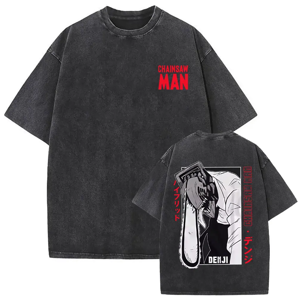 

Washed Vintage Anime Chainsaw Man Denji Pochita Graphic T Shirt Men Women Clothing Manga Casual Oversized Short Sleeve T-shirt