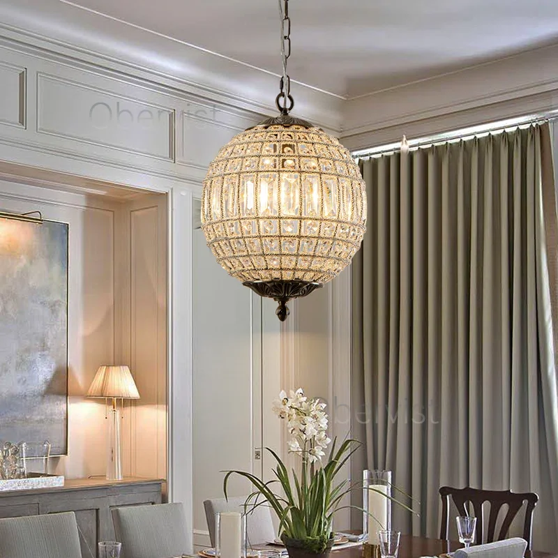 Vintage Crystal Pendant Lamp Luster Ball Hanging Chandelier for Villa Living Room Bedroom Entryway Retro American Home Decor